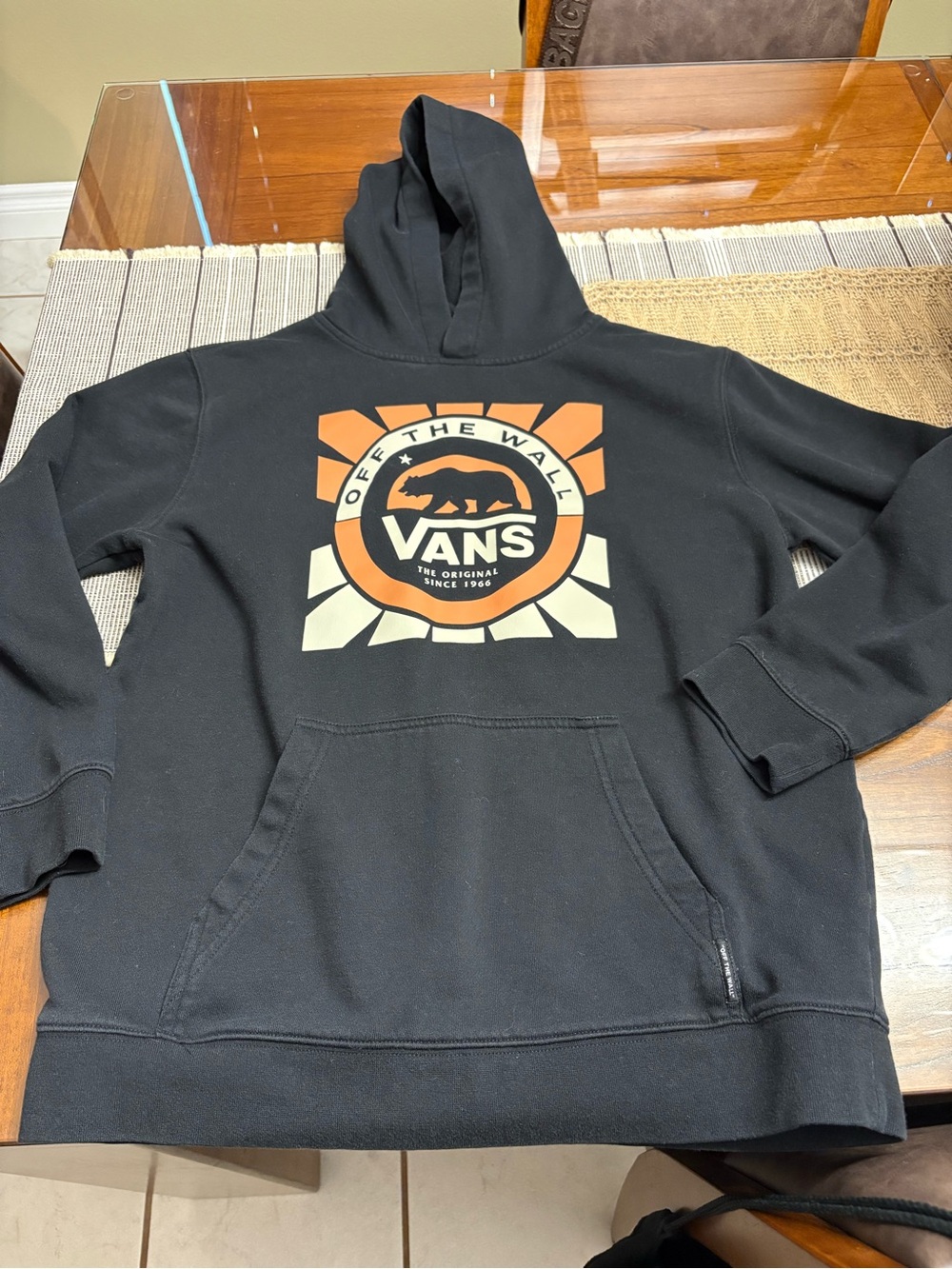 Vans Men’s Black Hoodie with Orange and Cream Logo